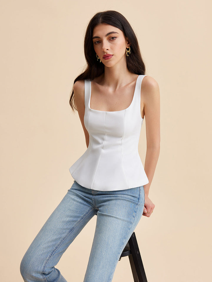 Tanktop mit eckigem Ausschnitt und Schößchen
