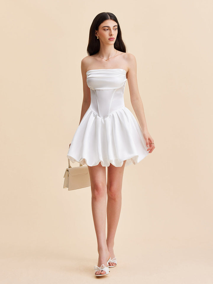 Semi-Sheer Satin Neckholder-Kleid mit Ballonrock