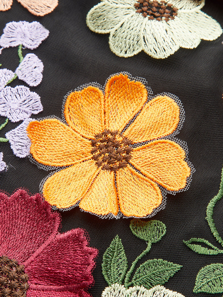 Buntes Blumen-Stick-Mesh-Kleid
