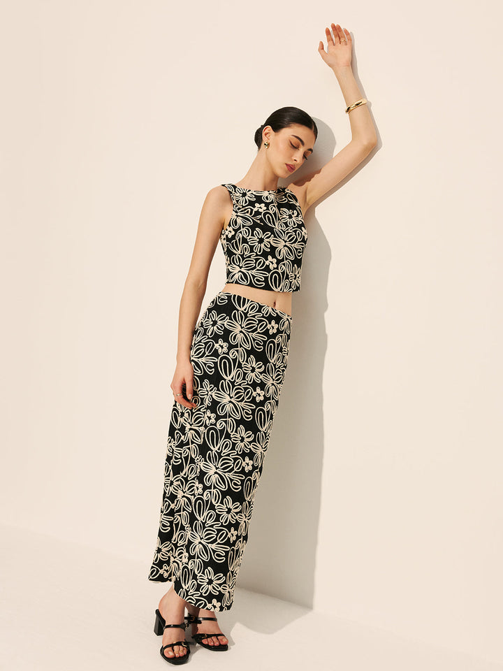 Keyhole-Rücken-Blumen-Besticktes-Crop-Top
