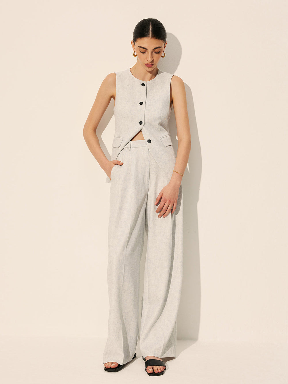 Mid-Waist Plissé Hose mit weitem Bein