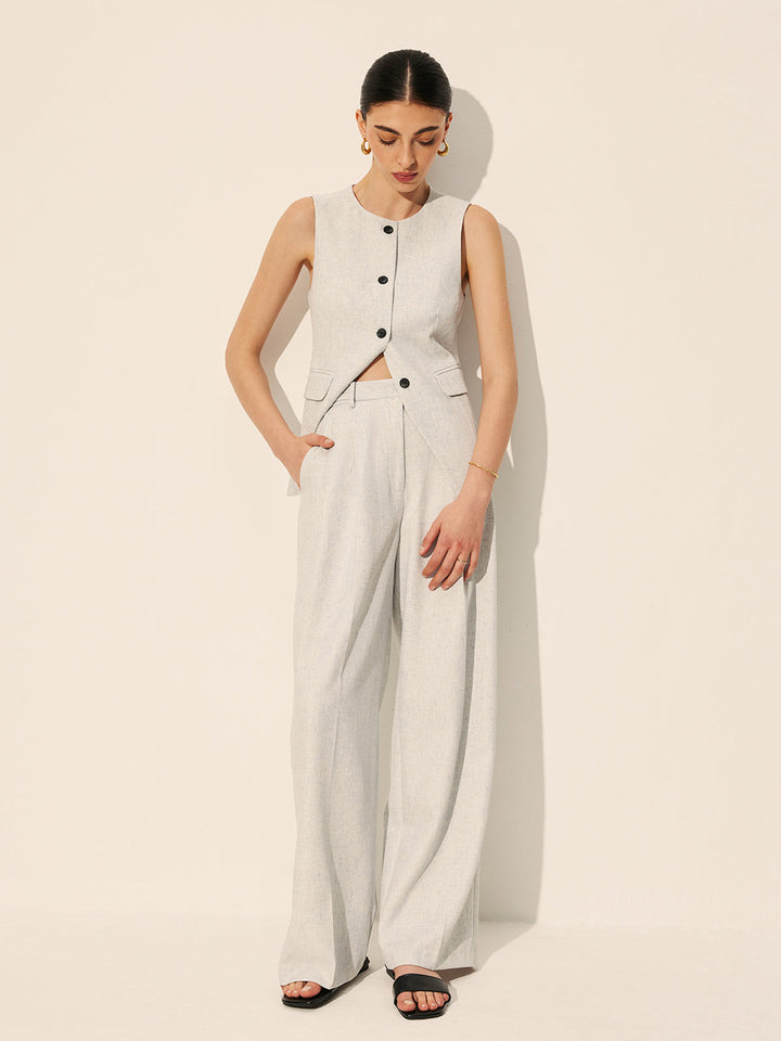 Mid-Waist Plissé Hose mit weitem Bein