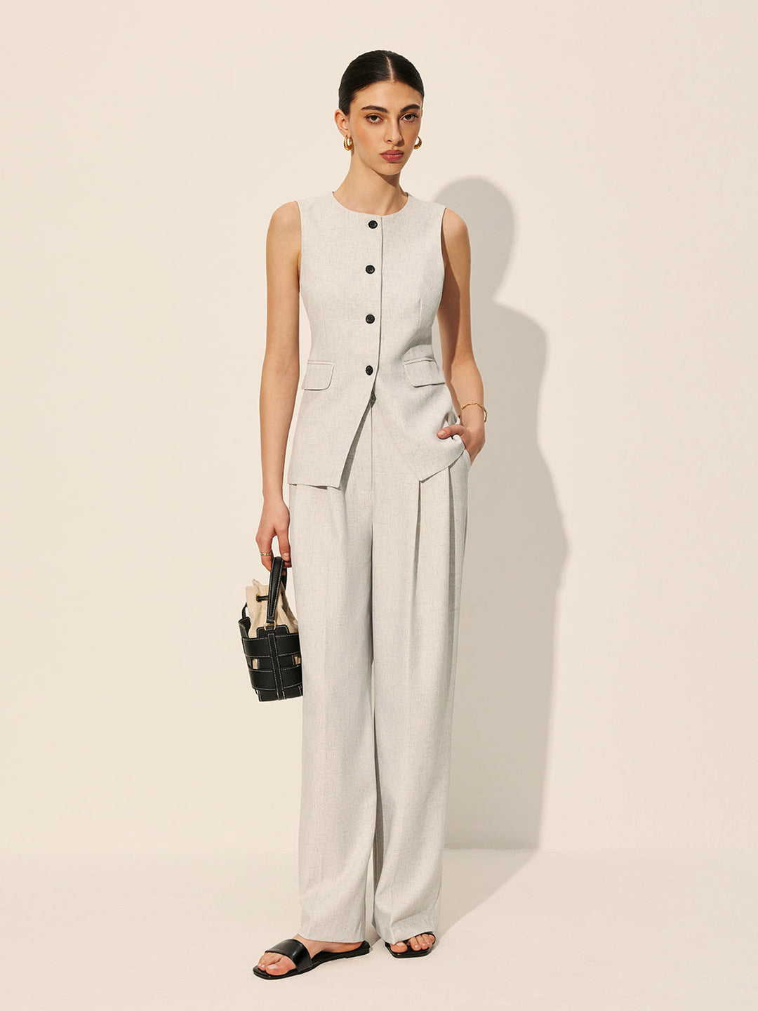 Mid-Waist Plissé Hose mit weitem Bein