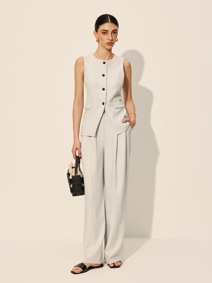 Mid-Waist Plissé Hose mit weitem Bein