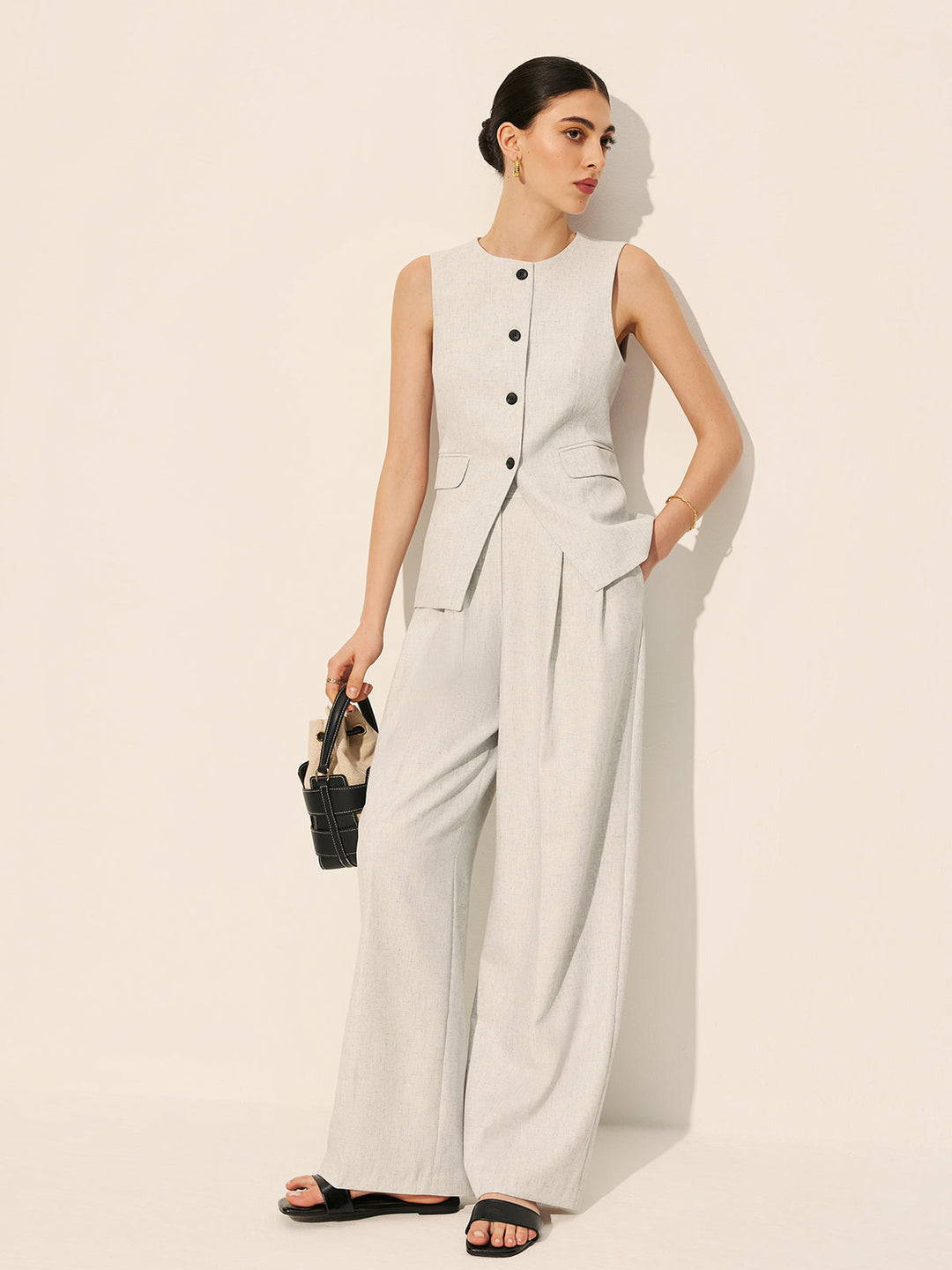 Mid-Waist Plissé Hose mit weitem Bein