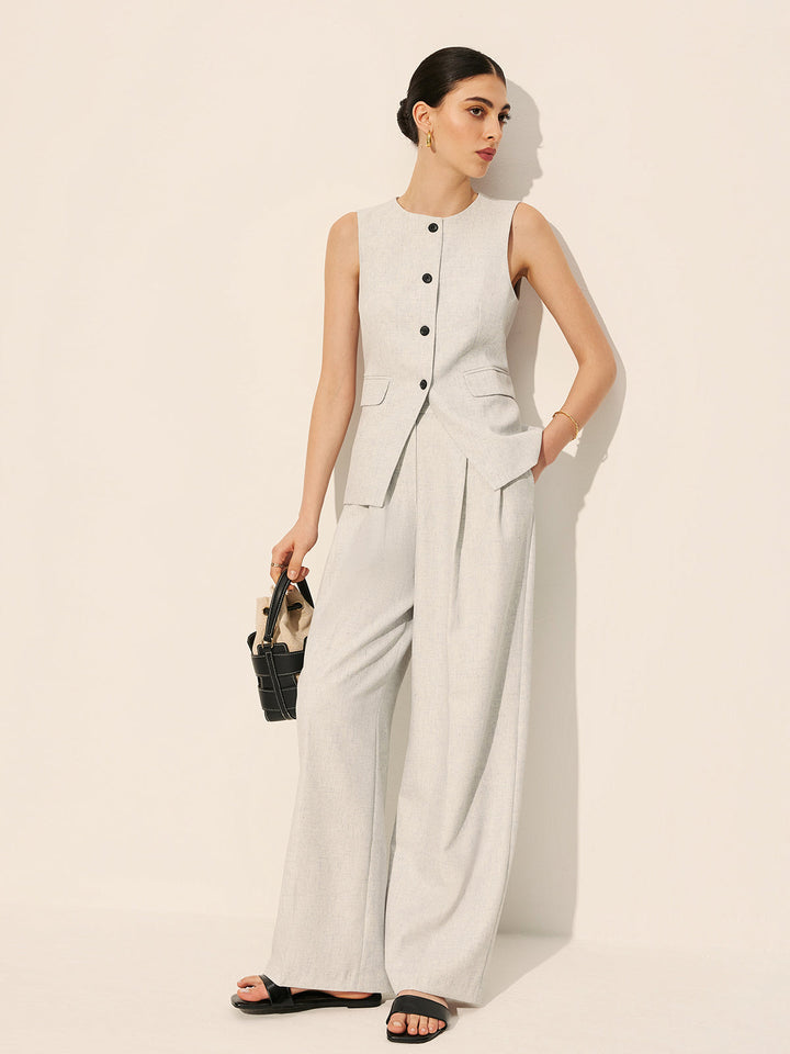 Mid-Waist Plissé Hose mit weitem Bein