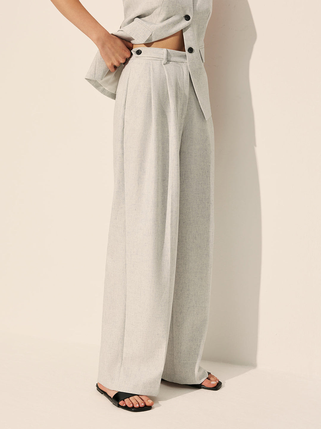 Mid-Waist Plissé Hose mit weitem Bein