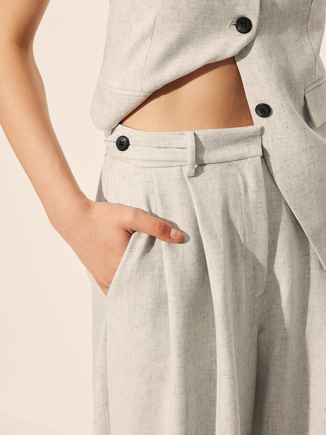 Mid-Waist Plissé Hose mit weitem Bein