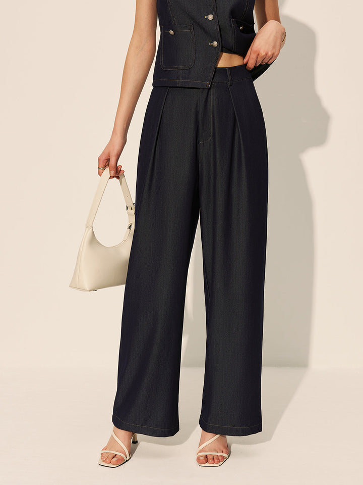 Mid-Waist Pockets Wide-Leg Denim-Hose
