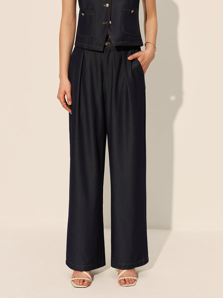 Mid-Waist Pockets Wide-Leg Denim-Hose