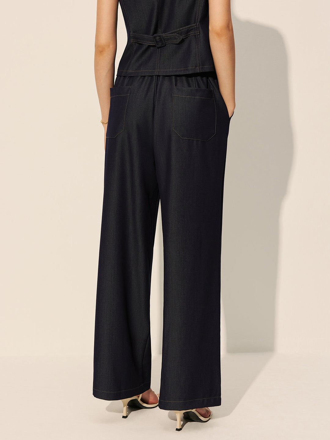 Mid-Waist Pockets Wide-Leg Denim-Hose