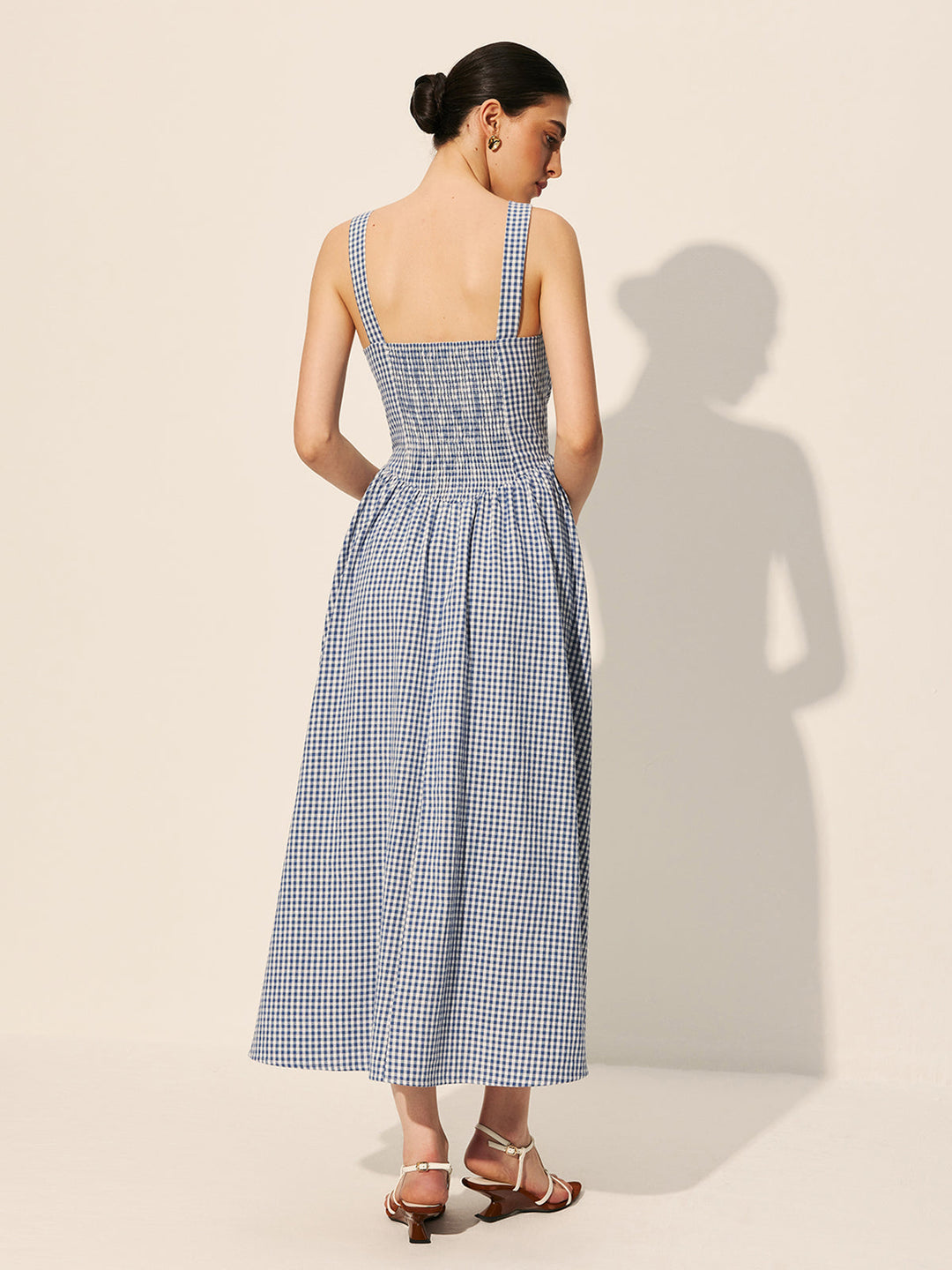 Baumwoll-Karo-Kleid mit Bindedetail
