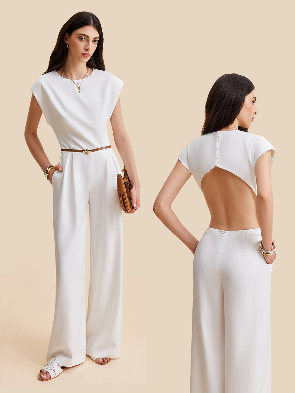 Jumpsuit mit Kapärmel und Knopf-Rücken