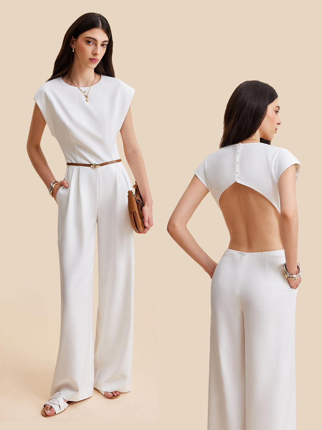 Jumpsuit mit Kapärmel und Knopf-Rücken