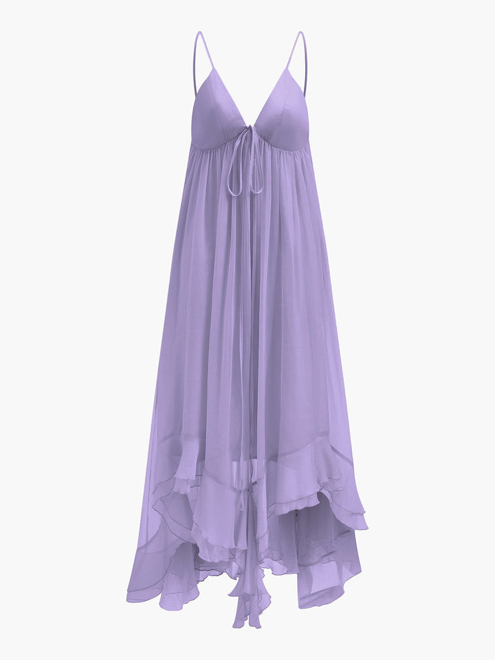 Halbdurchsichtiges Chiffon-Kleid mit Umhang