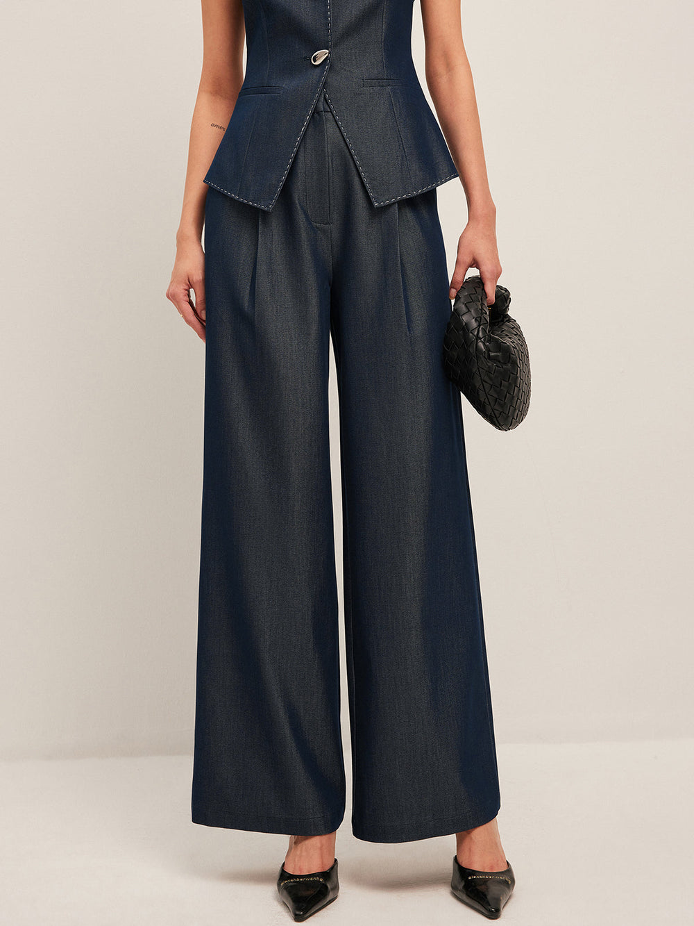 High-Waisted Plissierte Hosen mit weitem Bein