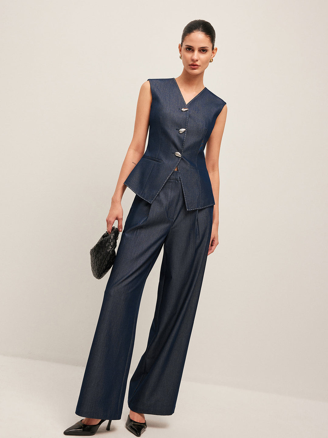 High-Waisted Plissierte Hosen mit weitem Bein