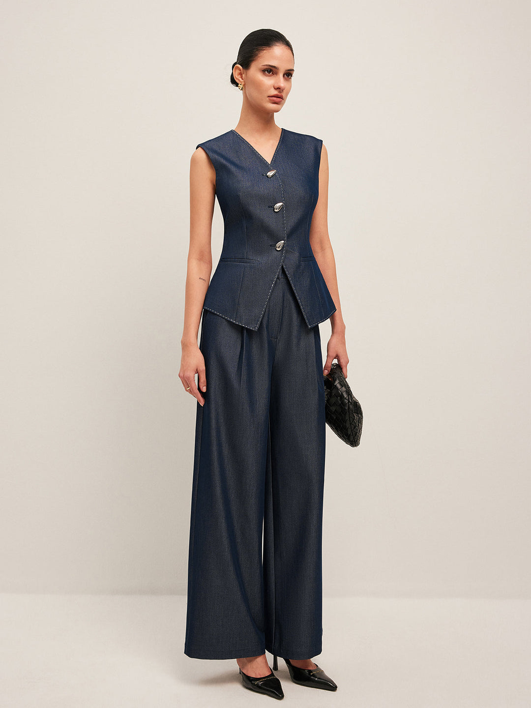 High-Waisted Plissierte Hosen mit weitem Bein