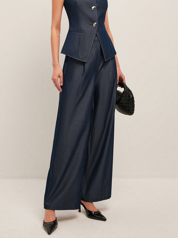 High-Waisted Plissierte Hosen mit weitem Bein