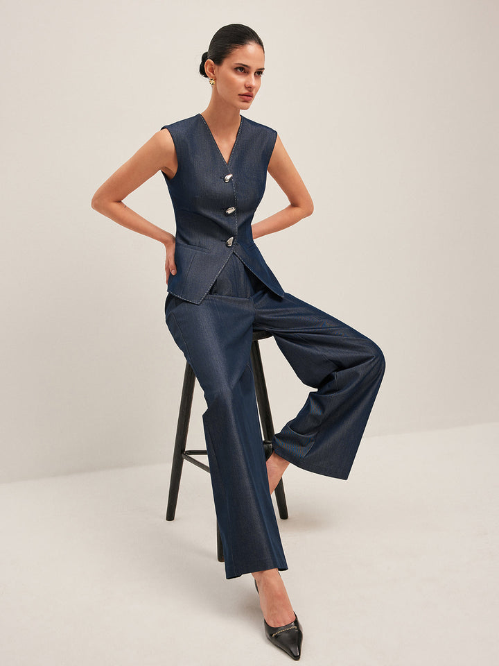 High-Waisted Plissierte Hosen mit weitem Bein
