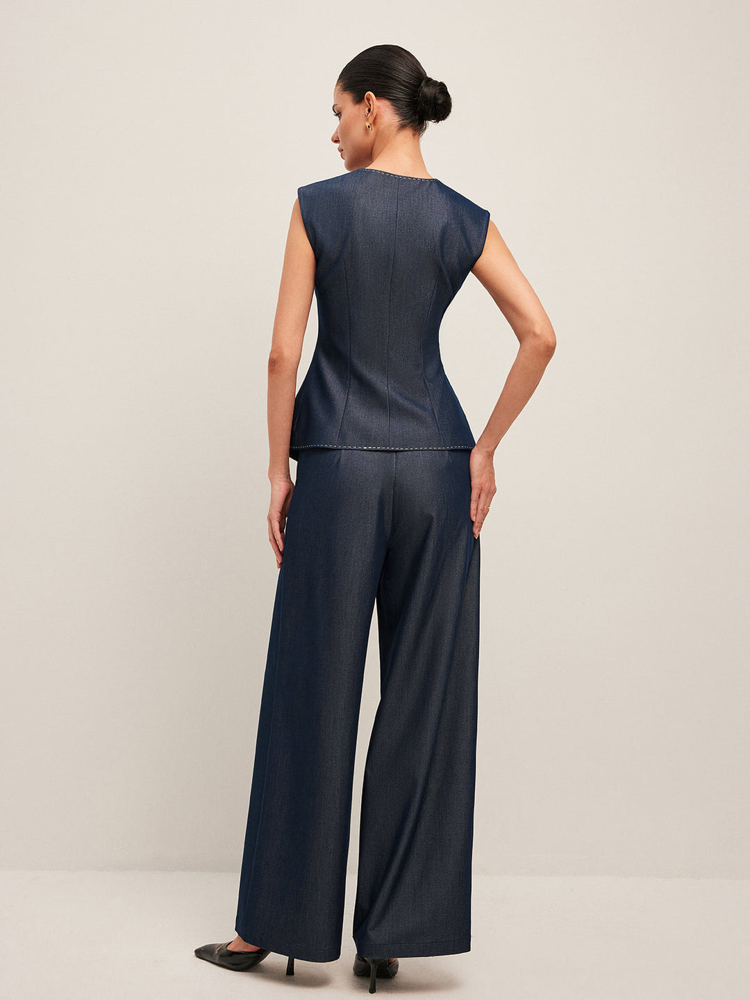 High-Waisted Plissierte Hosen mit weitem Bein