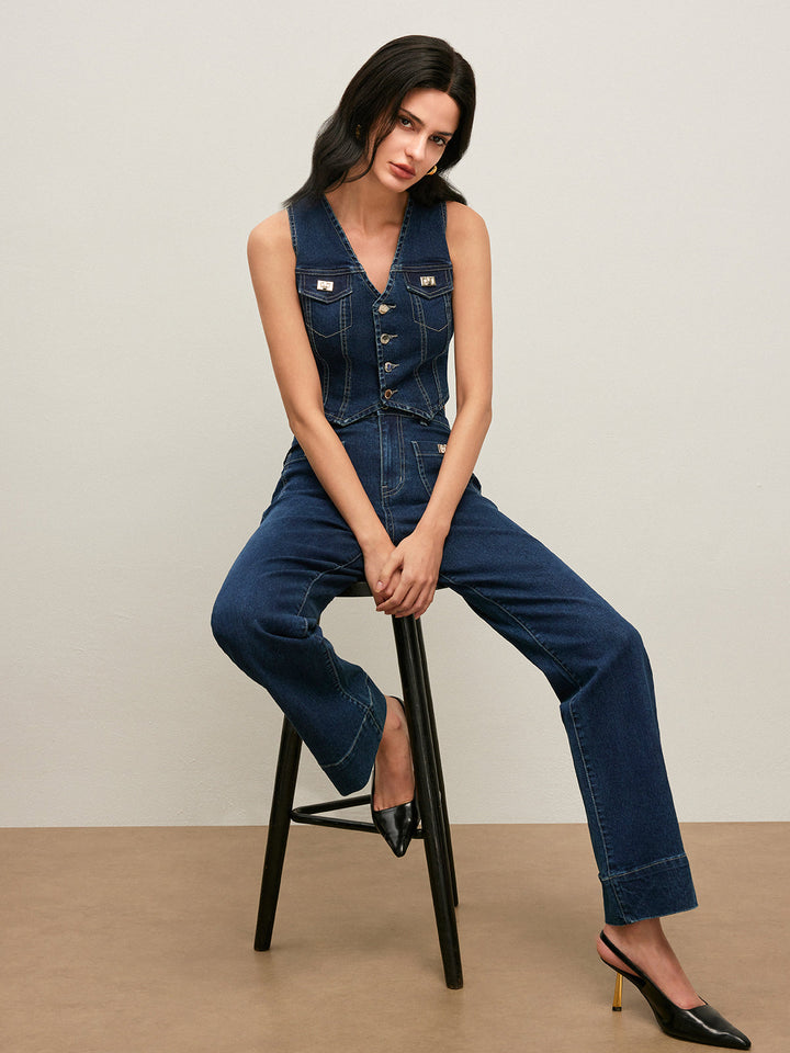 Klassische Jeans-Weste mit durchgehender Knopfleiste