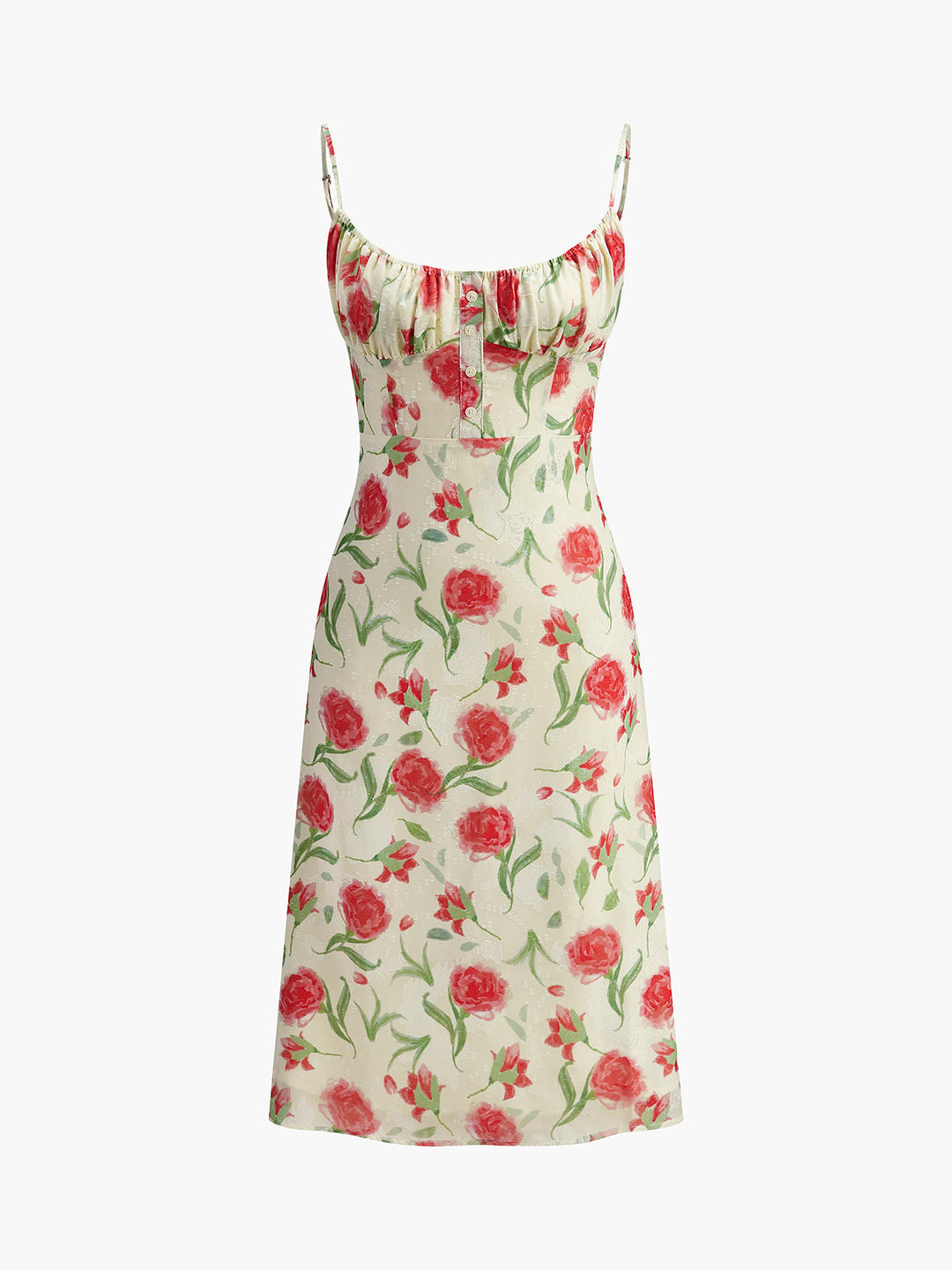 Geblümtes Kleid mit gerüschten Knöpfen