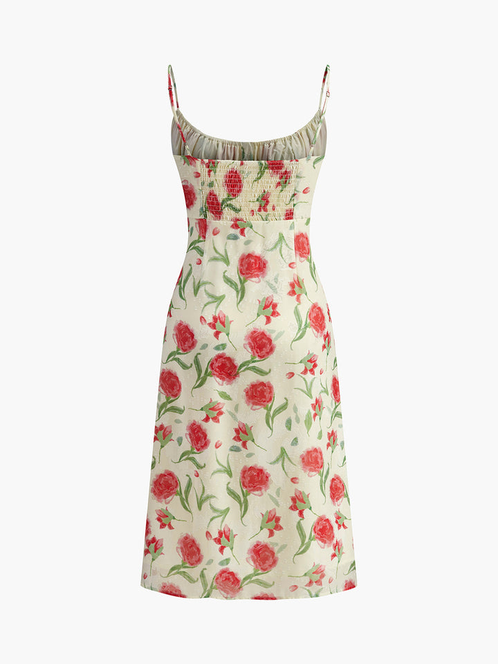 Geblümtes Kleid mit gerüschten Knöpfen
