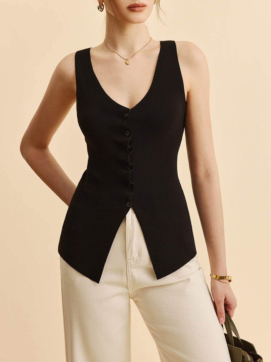 Lettuce Trim Split Pullover-Weste