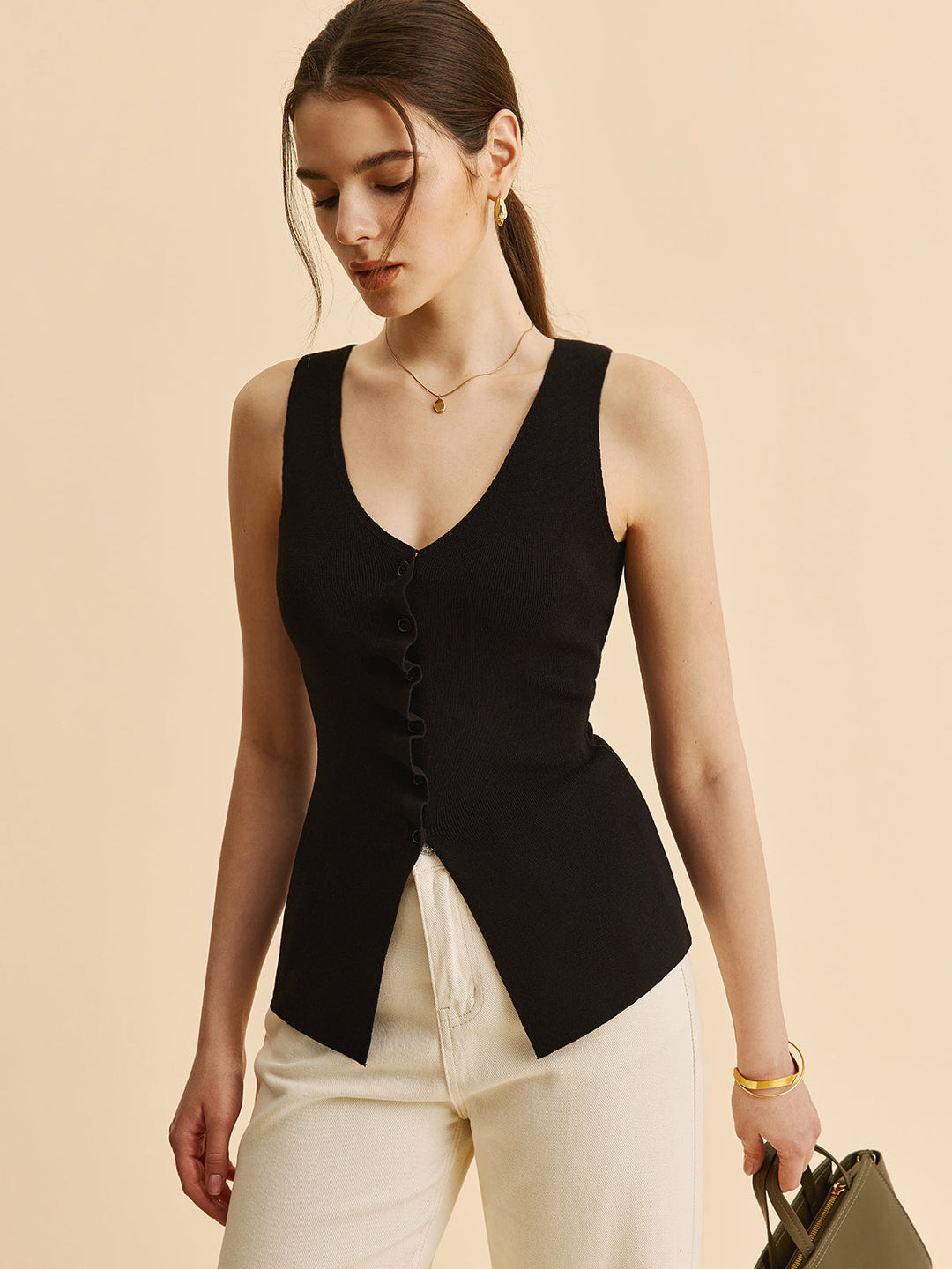 Lettuce Trim Split Pullover-Weste