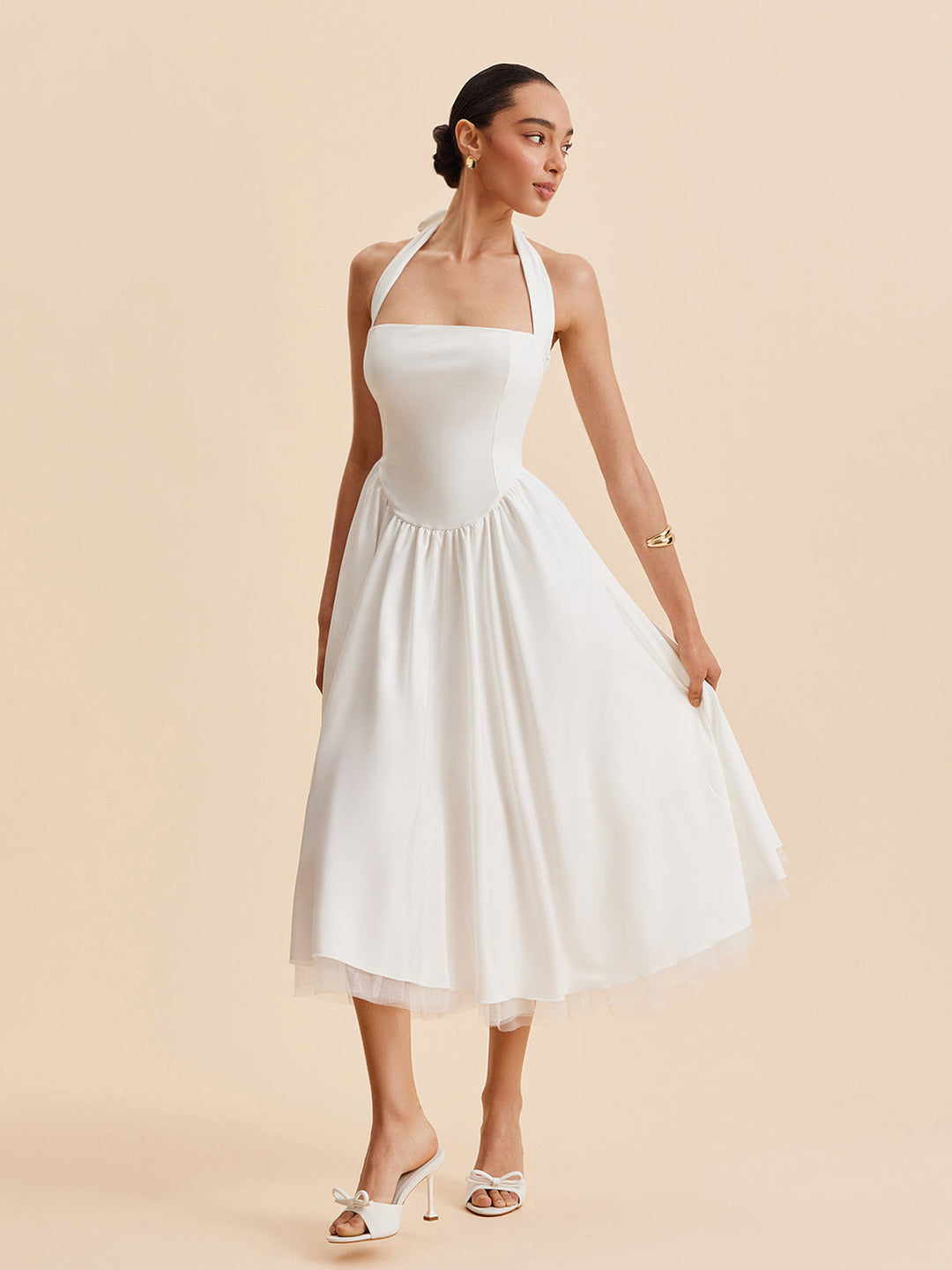 Halter-Kleid ohne Rücken mit Reißverschluss und ärmellosem Design