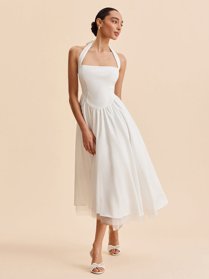 Halter-Kleid ohne Rücken mit Reißverschluss und ärmellosem Design