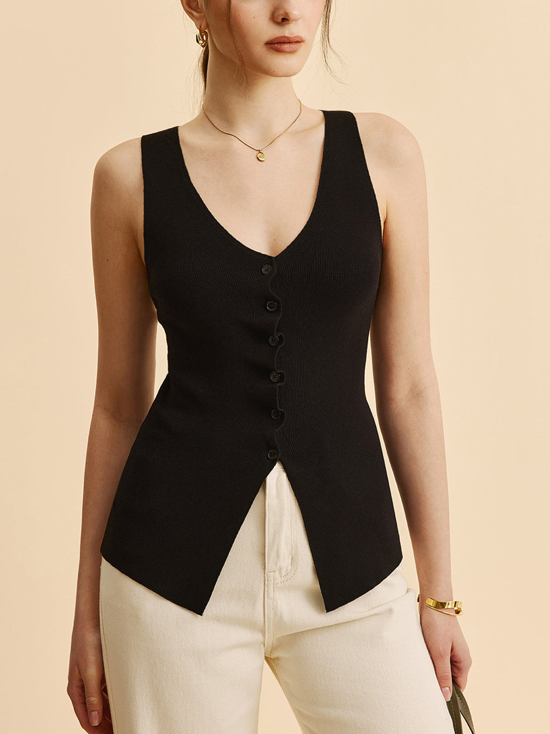 Lettuce Trim Split Pullover-Weste