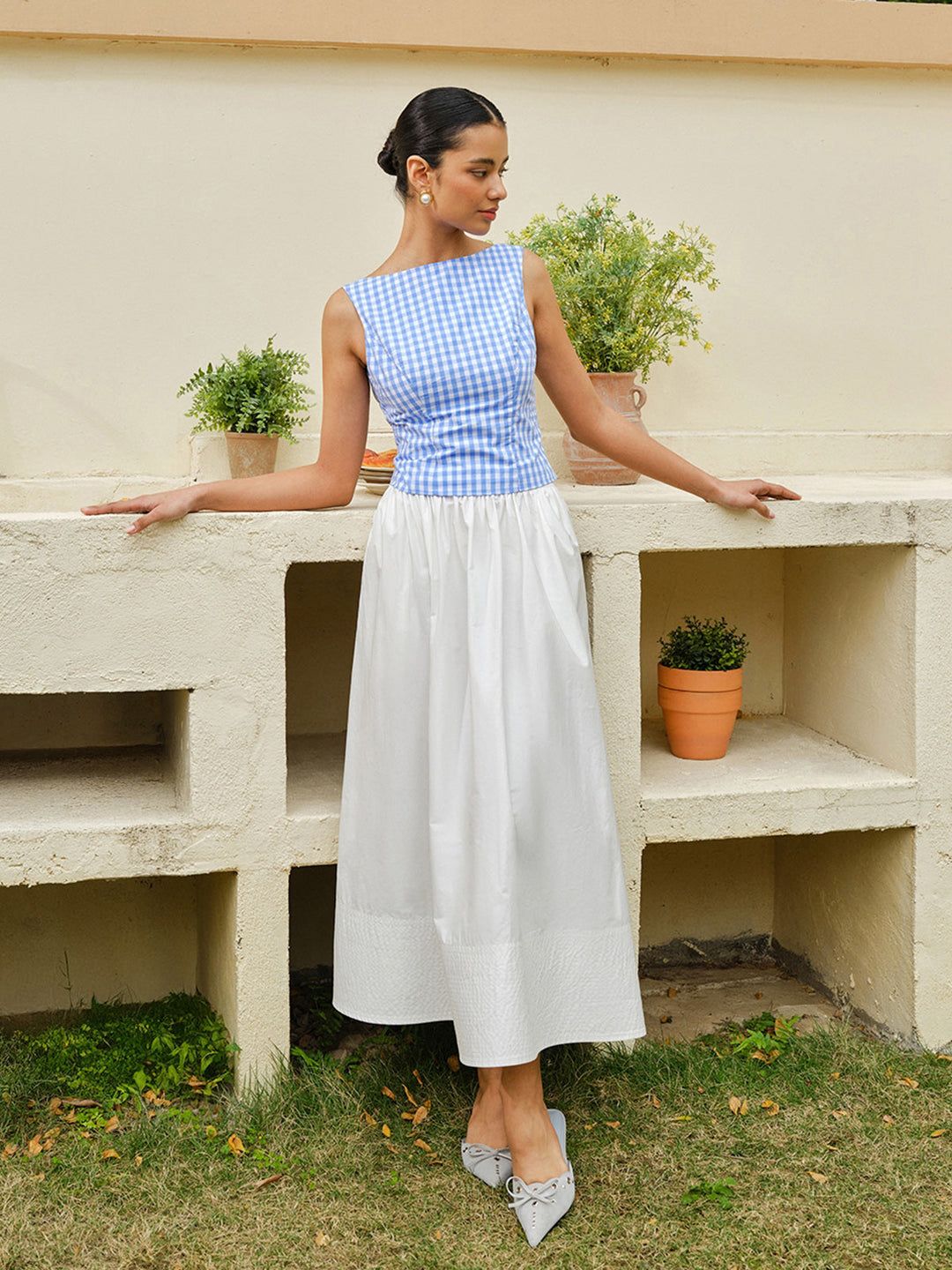 Checkerboard Schleife-Rücken Crop Top
