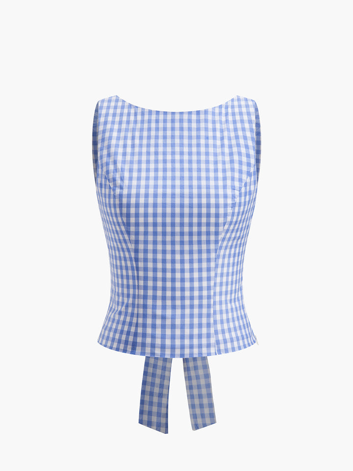 Checkerboard Schleife-Rücken Crop Top
