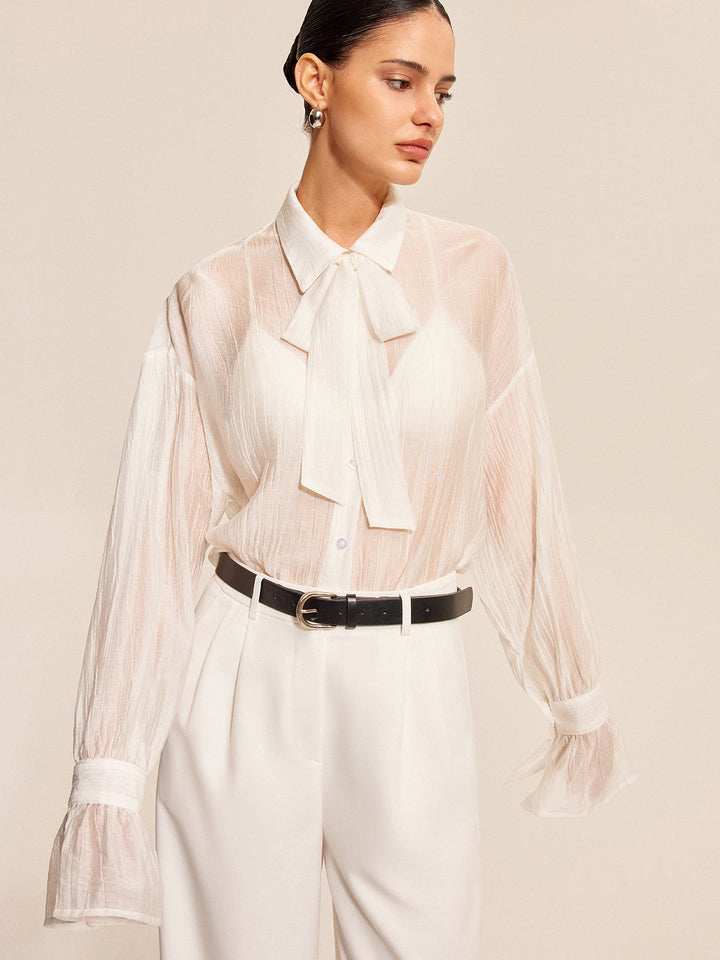 Bluse mit durchsichtigem Schleifenkragen