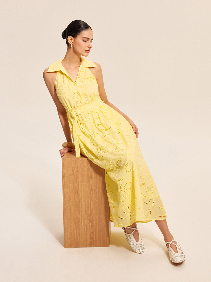 Baumwollkleid mit Gürtel und Stickerei
