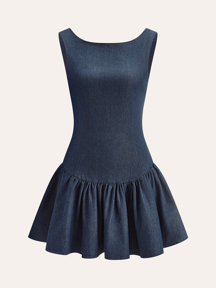 Denim ärmelloses ausgestelltes Kleid