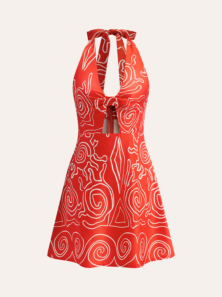 Halter-Kleid mit Print und Rückenbändchen