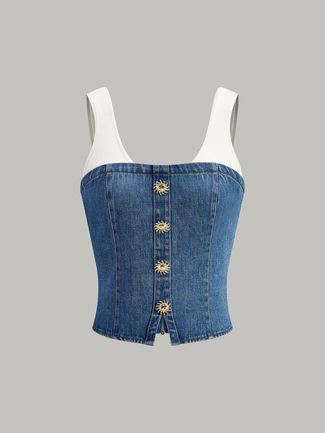 Denim Panel Kontrast Träger Korsett-Oberteil