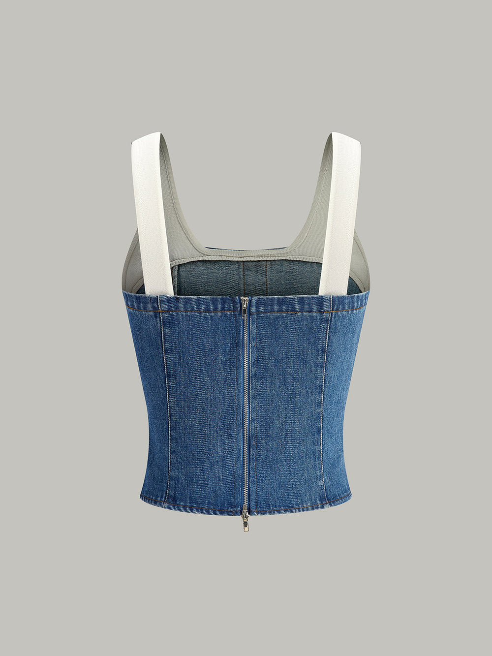 Denim Panel Kontrast Träger Korsett-Oberteil