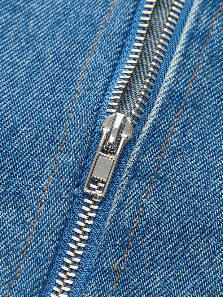 Denim Panel Kontrast Träger Korsett-Oberteil