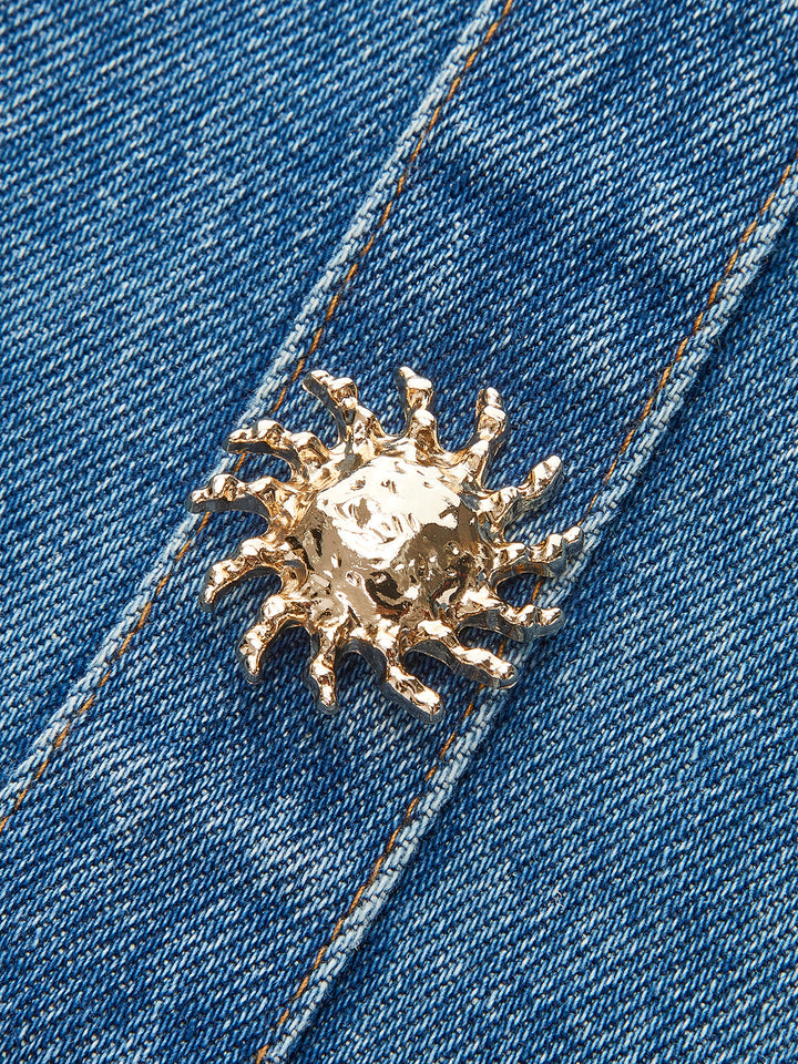 Denim Panel Kontrast Träger Korsett-Oberteil