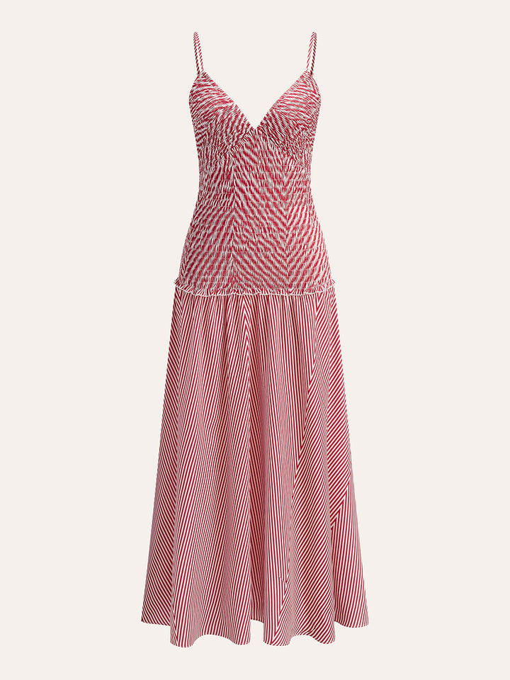 Gekräuseltes Kleid mit V-Ausschnitt und ärmellosem Faltenwurf