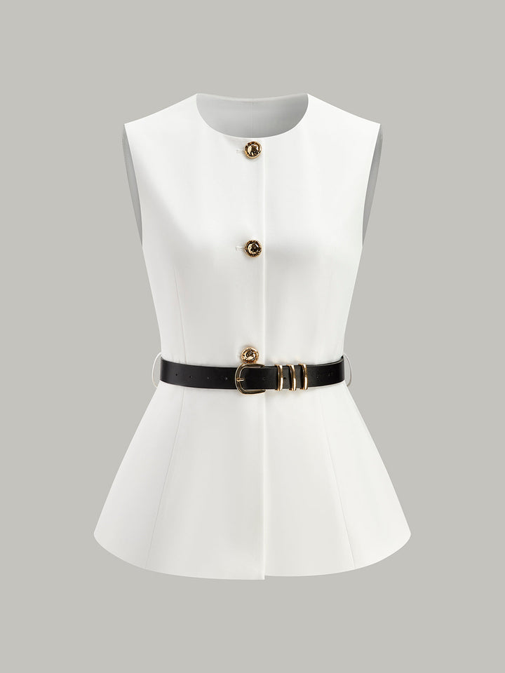 Button Detail Pockets Top Mit Gürtel