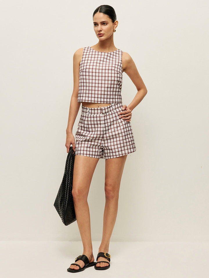 Checkerboard Ärmelloses Crop-Top mit Shorts-Set