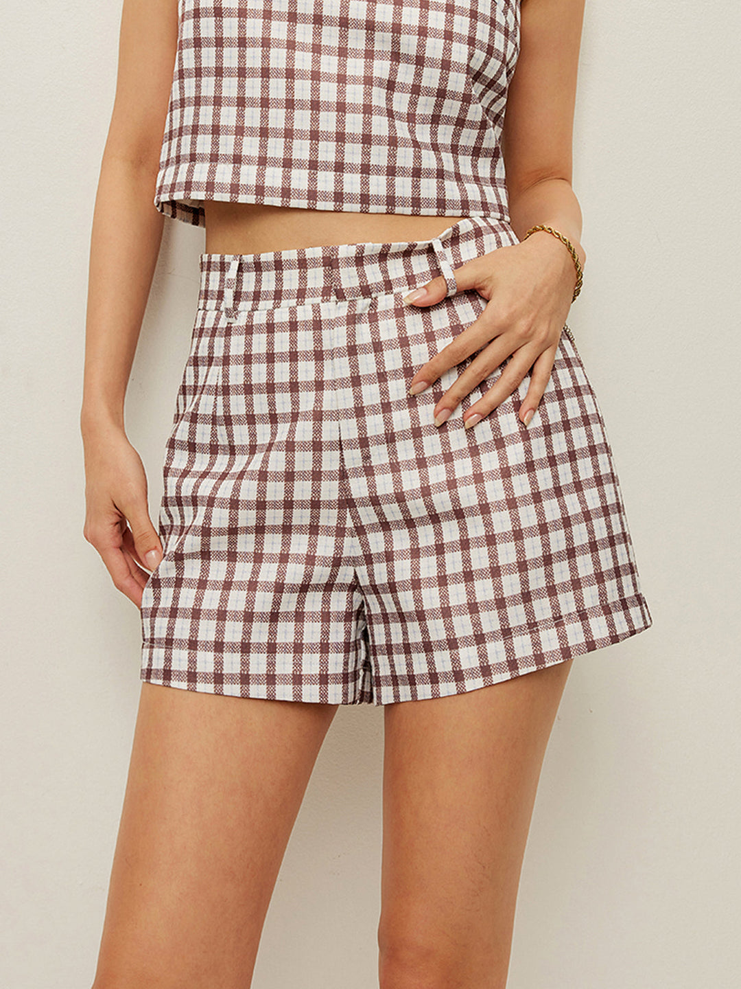Checkerboard Ärmelloses Crop-Top mit Shorts-Set