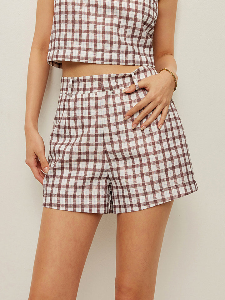 Checkerboard Ärmelloses Crop-Top mit Shorts-Set