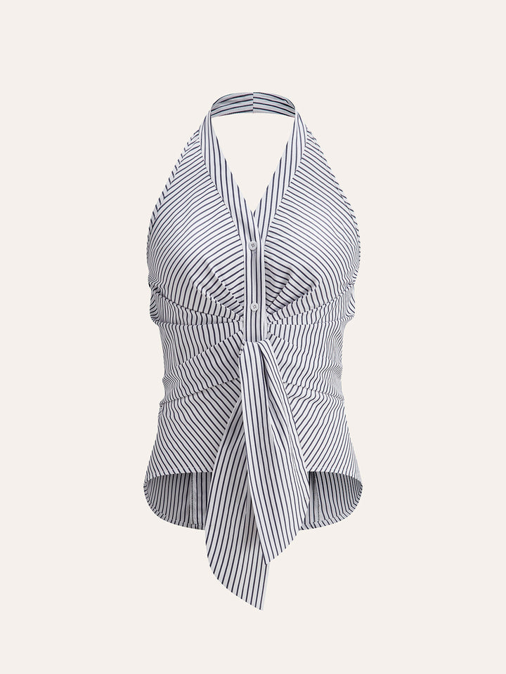 Gestreiftes Neckholder-Top mit Bindeband