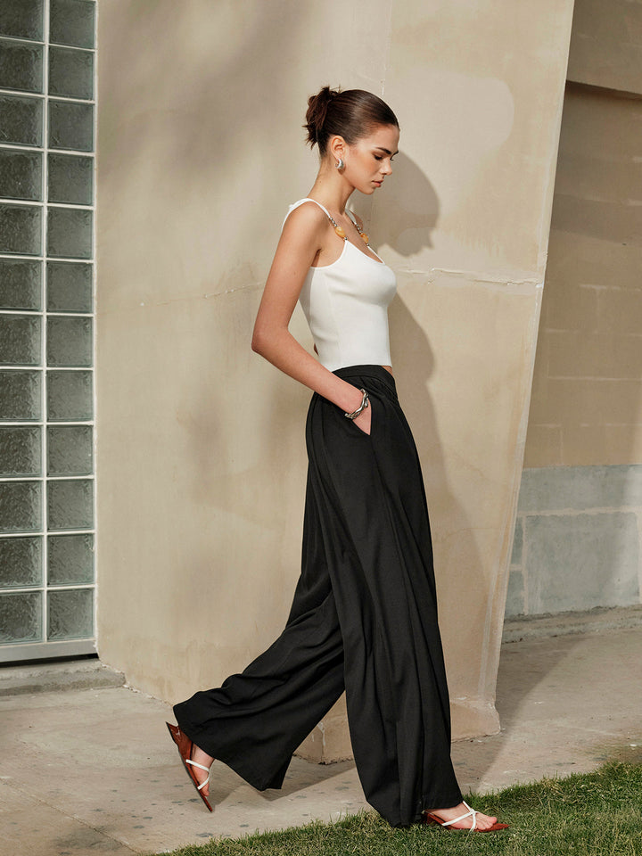 Mid-Waist Plisse Hose mit weitem Bein